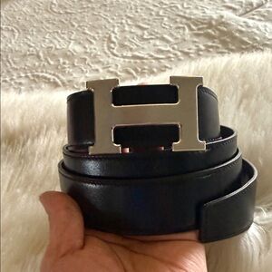 Hermes Black Belt with Metallic Buckle